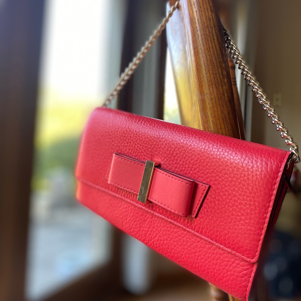 Kate Spade Vibrant Red Clutch with Gold Accent